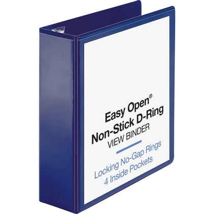 Business Source Navy D-Ring Binder - 3’’ Capacity - Letter Size - Polypropylene - Clear Overlay - 1 Each - Presentation