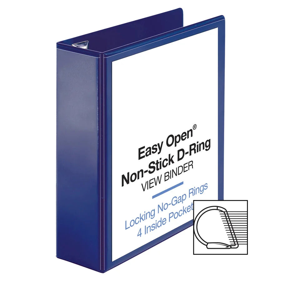 Business Source Navy D-Ring Binder - 3’’ Capacity - Letter Size - Polypropylene - Clear Overlay - 1 Each - Presentation