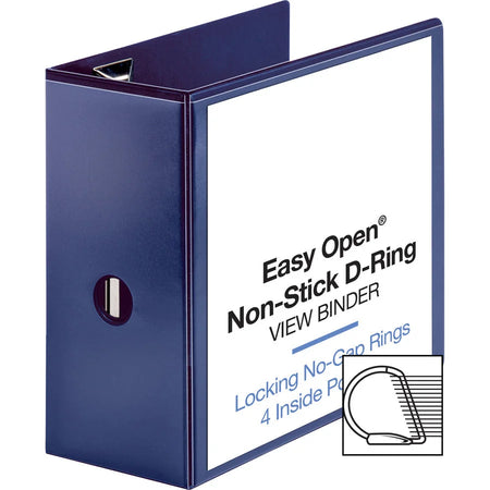 Business Source Navy D-Ring Binder - 5’’ Capacity - Letter Size - Polypropylene - Clear Overlay - 1 Each - Presentation