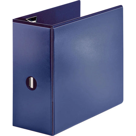 Business Source Navy D-Ring Binder - 5’’ Capacity - Letter Size - Polypropylene - Clear Overlay - 1 Each - Presentation