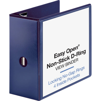 Business Source Navy D-Ring Binder - 5’’ Capacity - Letter Size - Polypropylene - Clear Overlay - 1 Each - Presentation