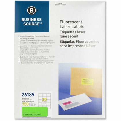 Business Source Neon Labels: 1x2 5/8’’ Permanent Adhesive Green - 750 Pack - Color-Coding Labels