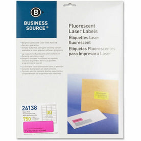Business Source Neon Labels: 1x2 5/8’’ Pink Laser Labels Jam-free Pressure Sensitive - Color-Coding