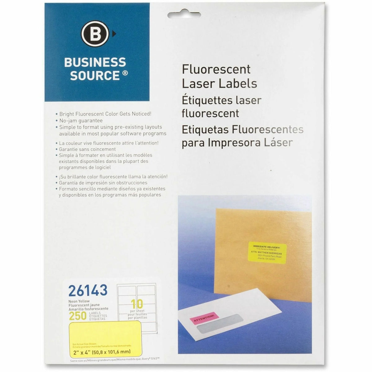 Business Source Neon Labels: 2x4’’ Permanent Adhesive Yellow - 250 Pack - Color-Coding Labels