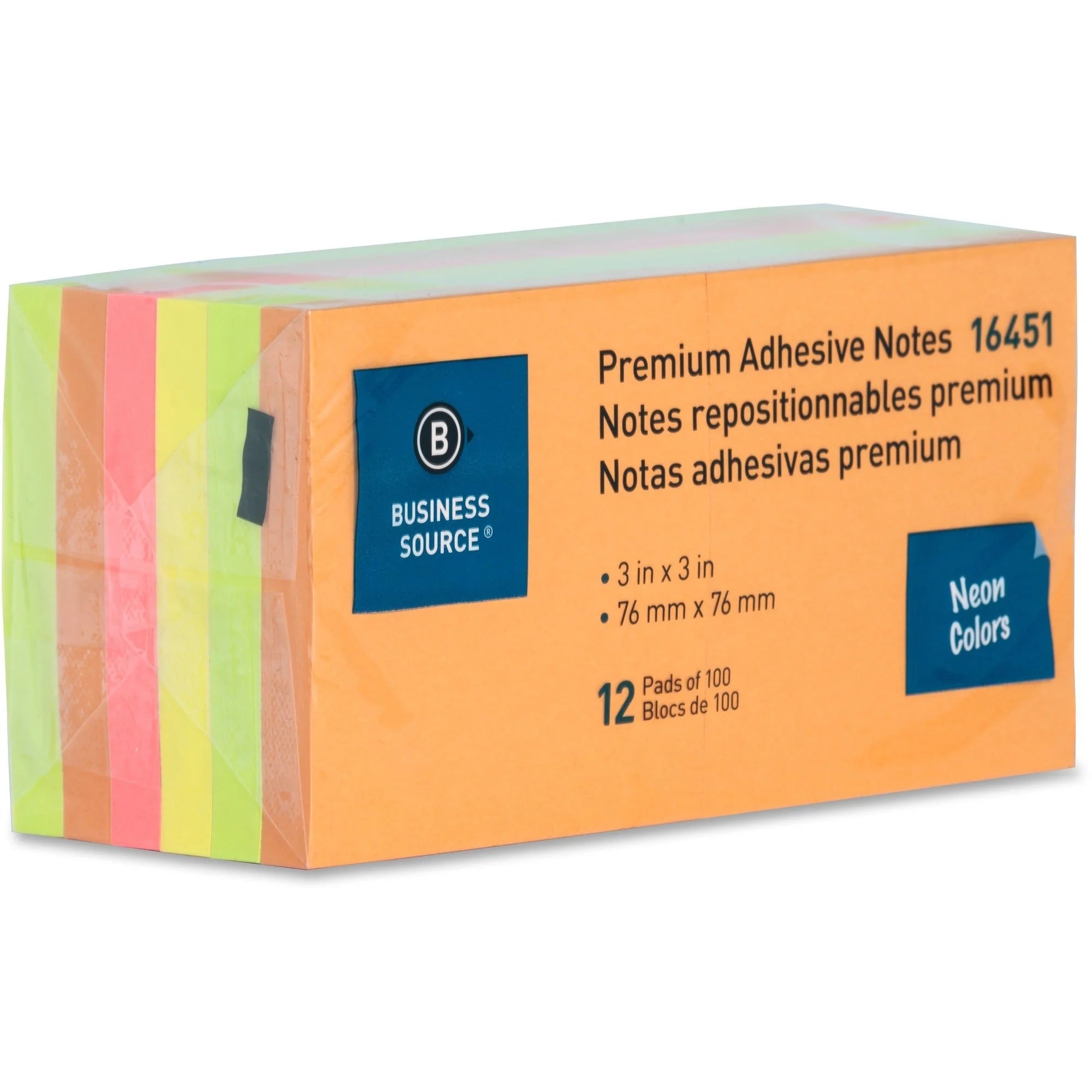 Business Source Neon Repositionable Notes - 3x3 Square Flags - 12-Pack - Adhesive & Dispensers