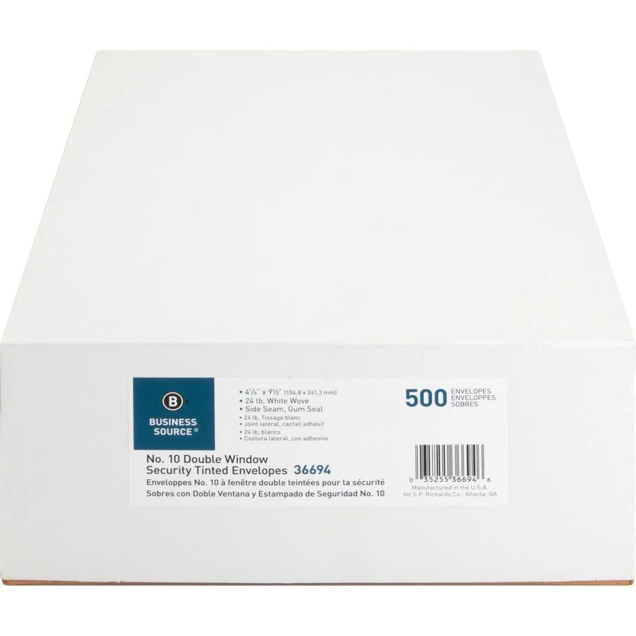 Business Source No. 10 Double-Window Invoice Envelopes - Pack of 500