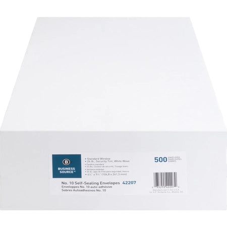 Business Source No.10 Standard Window Invoice Envelopes - Convenient Self-Sealing - 500/Box