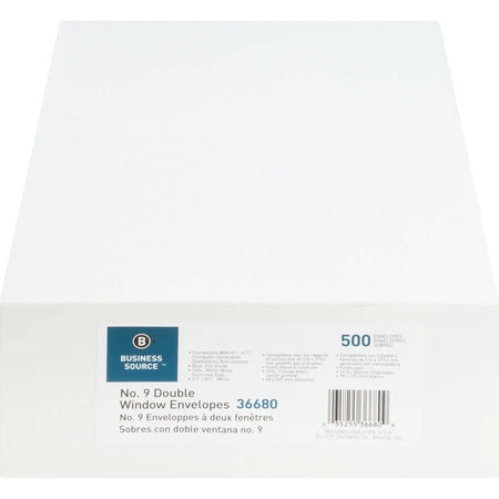 Business Source No. 9 Double Window Invoice Envelopes - Pack of 500
