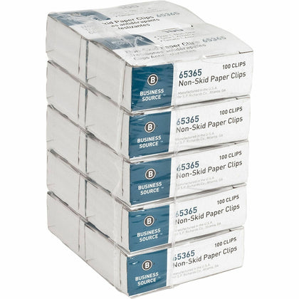 Business Source Non-Skid Paper Clips: Standard No. 1 0.4’’ Length x 1.3’’ Width Silver Steel - 100/Box 10/Pack - Clips
