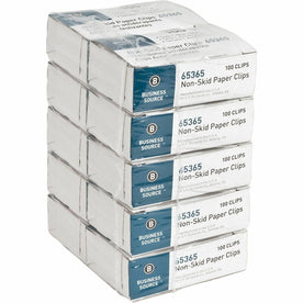 Business Source Non-Skid Paper Clips: Standard No. 1 0.4’’ Length x 1.3’’ Width Silver Steel - 100/Box 10/Pack - Clips
