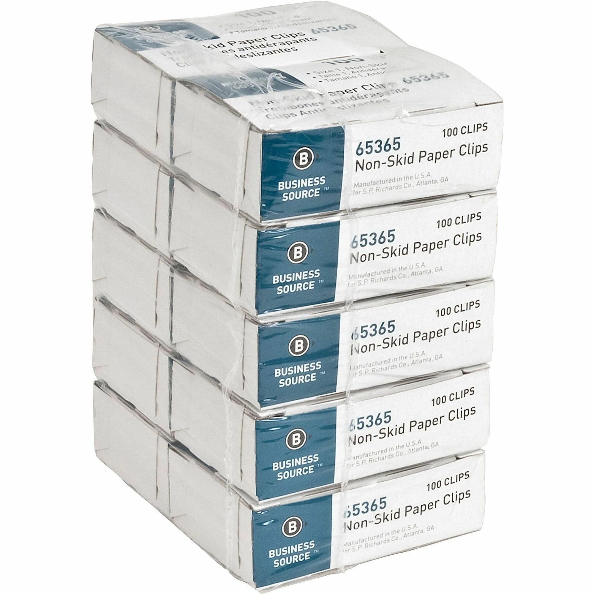 Business Source Non-Skid Paper Clips: Standard No. 1 0.4’’ Length x 1.3’’ Width Silver Steel - 100/Box 10/Pack - Clips