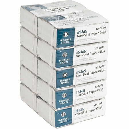 Business Source Non-Skid Paper Clips: Standard No. 1 0.4’’ Length x 1.3’’ Width Silver Steel - 100/Box 10/Pack - Clips
