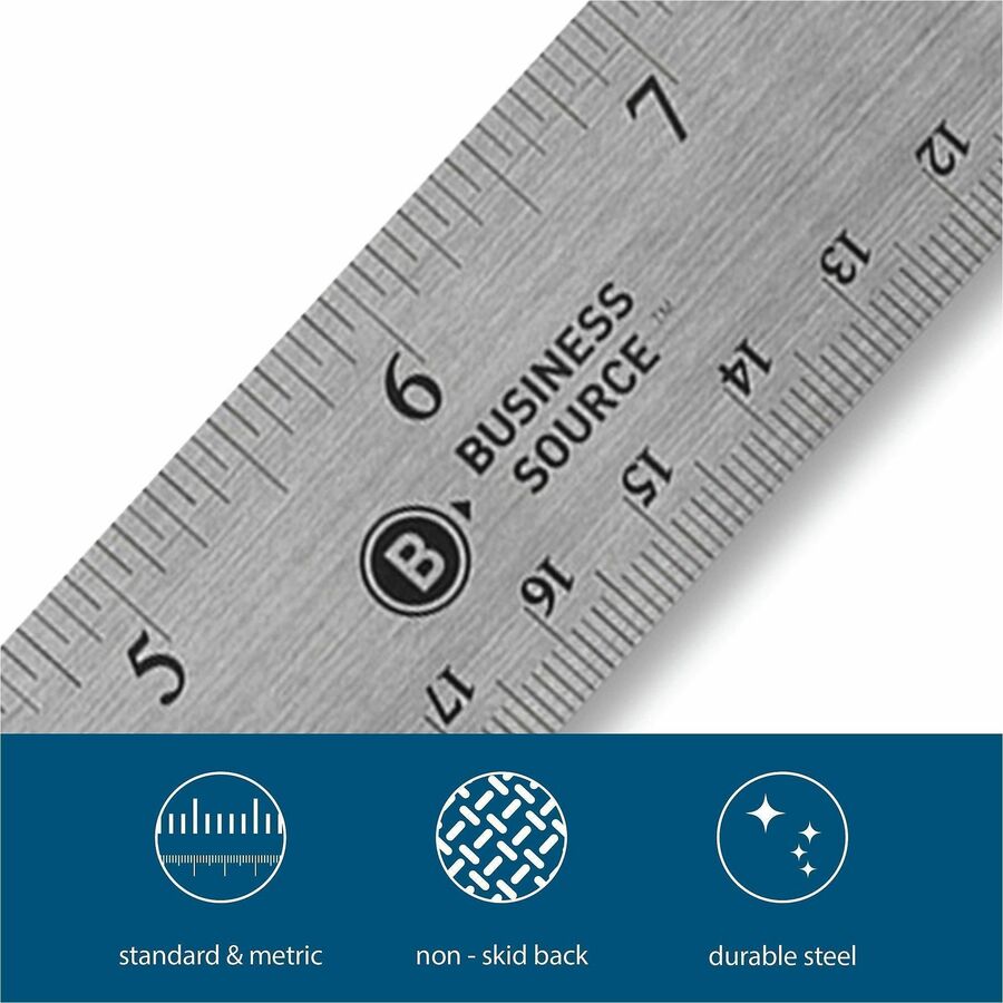 Business Source Nonskid Stainless Steel Ruler - Alternate-Image1