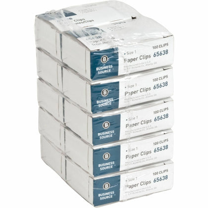 Business Source Paper Clips - No. 1 - Silver Steel - 100/Box - 10/Pack