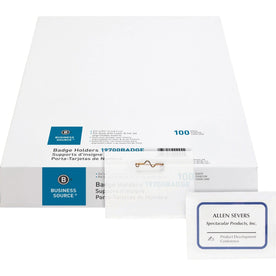 Business Source Pin Style Holder Name Badge Kit - Clear - 100 / Box - ID Badges & Supplies