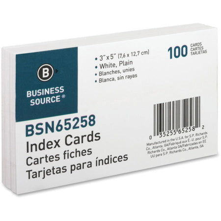 Business Source Plain Index Cards - 5’’ Width x 3’’ Length - 100 / Pack - & Accessories