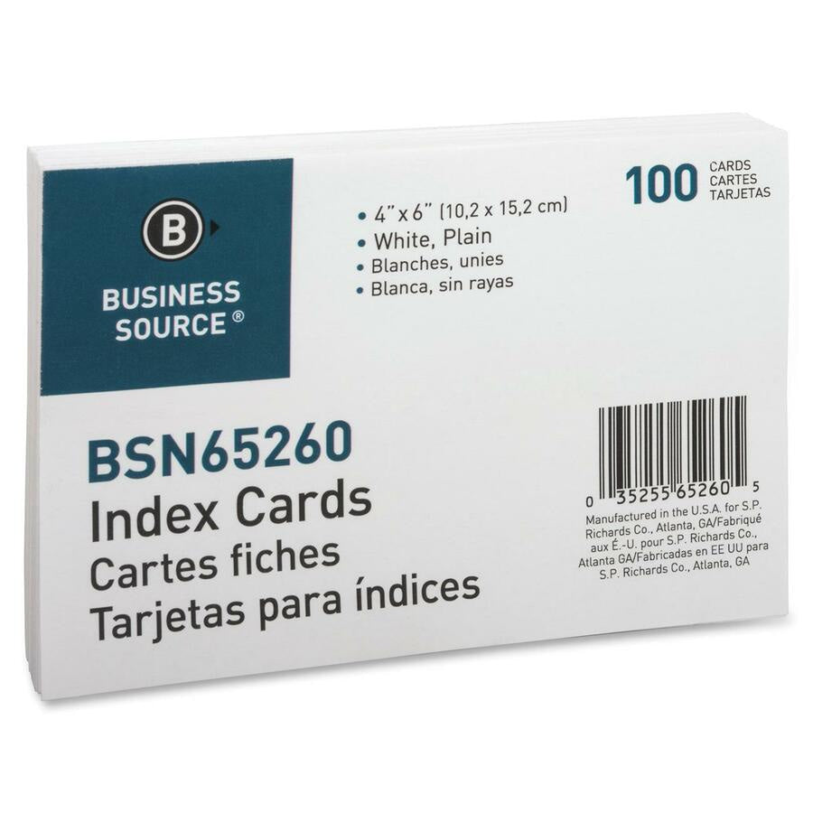Business Source Plain Index Cards - 6’’ Width x 4’’ Length - 100 / Pack - & Accessories
