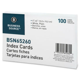 Business Source Plain Index Cards - 6’’ Width x 4’’ Length - 100 / Pack - & Accessories