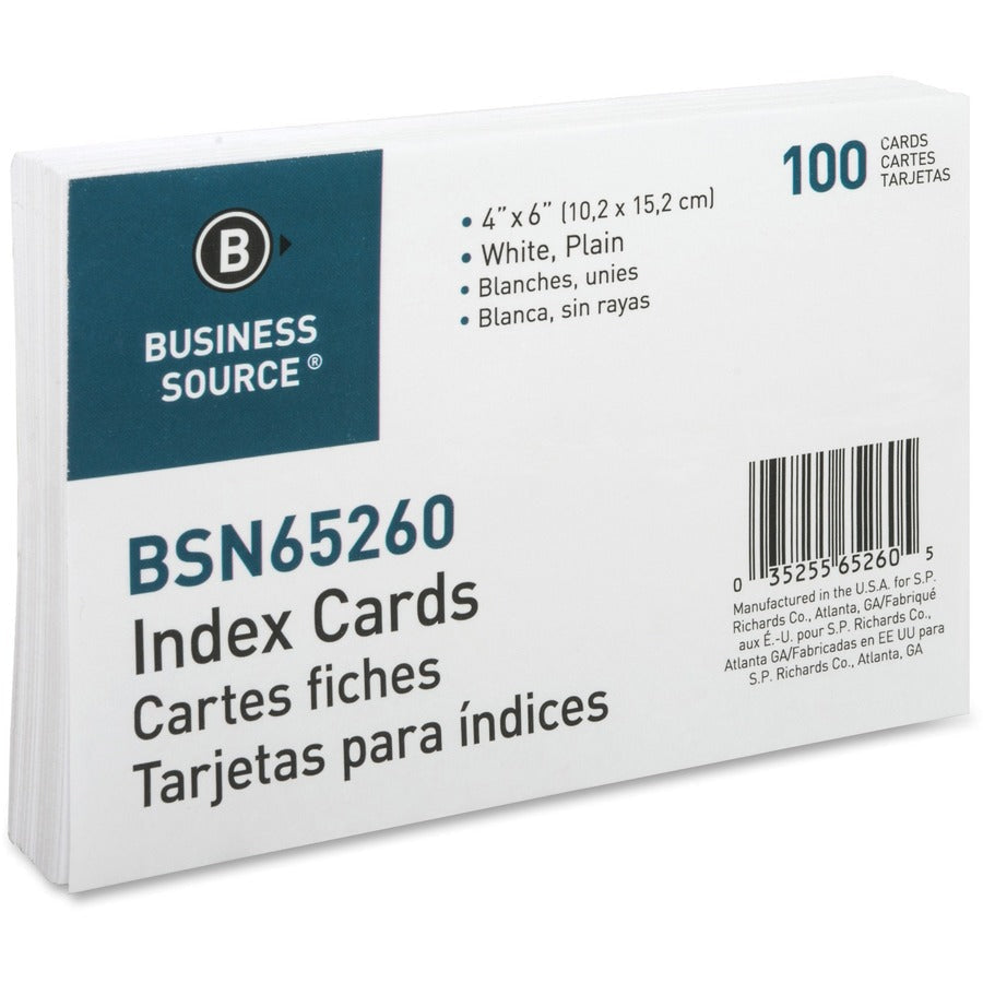 Business Source Plain Index Cards - 6’’ Width x 4’’ Length - 100 / Pack - & Accessories
