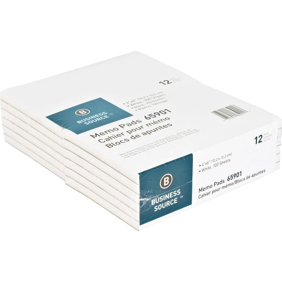 Business Source Plain Memo Pads: 100 Sheets 4’’ x 6’’ Glued Unruled Front White Paper - Note Pads