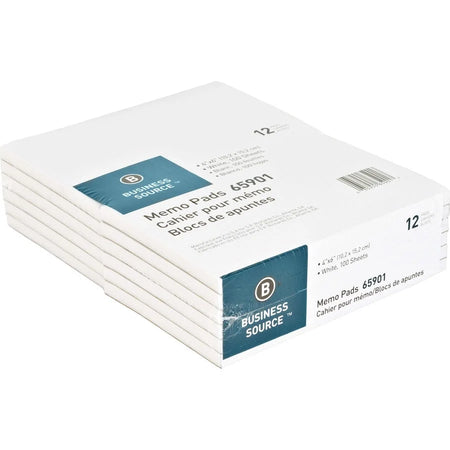 Business Source Plain Memo Pads: 100 Sheets 4’’ x 6’’ Glued Unruled Front White Paper - Note Pads