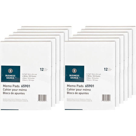 Business Source Plain Memo Pads - 100 Sheets - Glued - Unruled Front Ruling - 15 lb Basis Weight - 4’’ x 6’’ Sheet Size