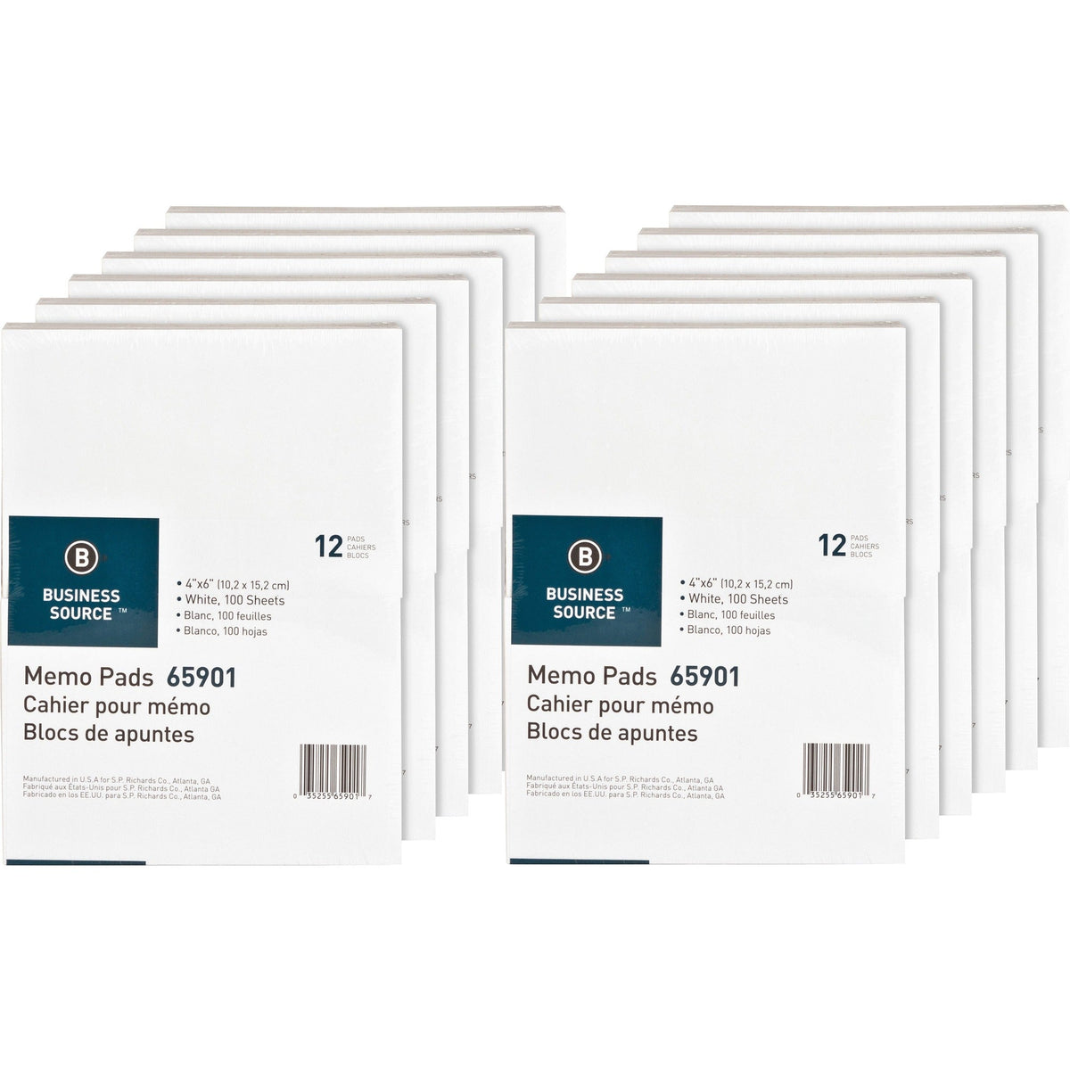 Business Source Plain Memo Pads - 100 Sheets - Glued - Unruled Front Ruling - 15 lb Basis Weight - 4’’ x 6’’ Sheet Size