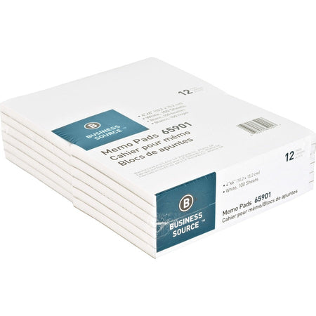 Business Source Plain Memo Pads - 100 Sheets - Glued - Unruled Front Ruling - 15 lb Basis Weight - 4’’ x 6’’ Sheet Size