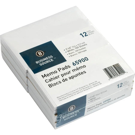 Business Source Plain Memo Pads: 3’’ x 5’’ 100 Sheets Unruled - 1 Dozen Pack - Note Pads