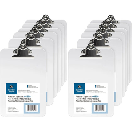 Business Source Plastic Clipboard: 6x9 Clear Clipboards 12/Box