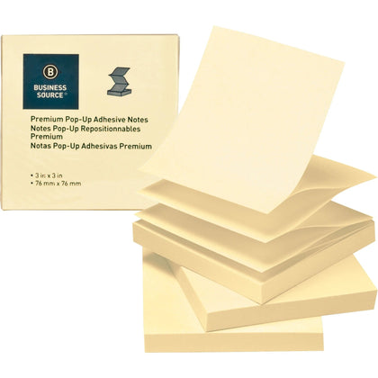 Business Source Pop-up Adhesive Notes - 3x3 Square Yellow - 24 Pack - & Dispensers