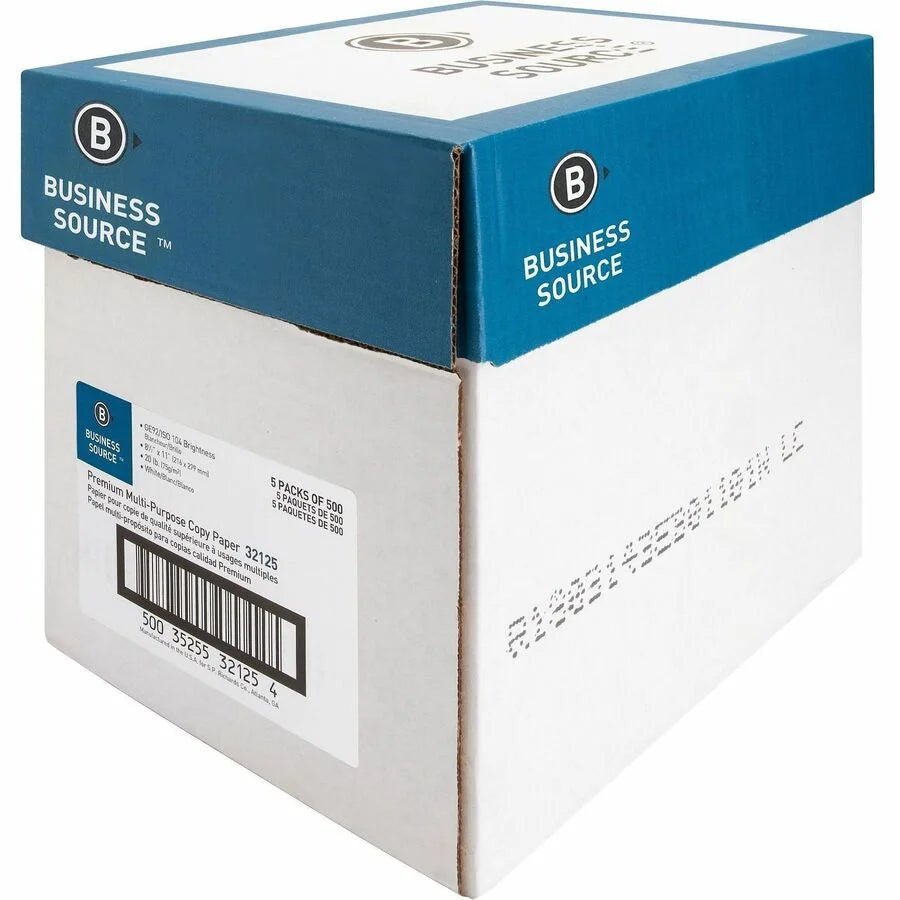 Business Source Premium Copy Paper: White 92 Brightness Letter Size 20 lb Acid-free - 2500 Sheets - & Printer Paper