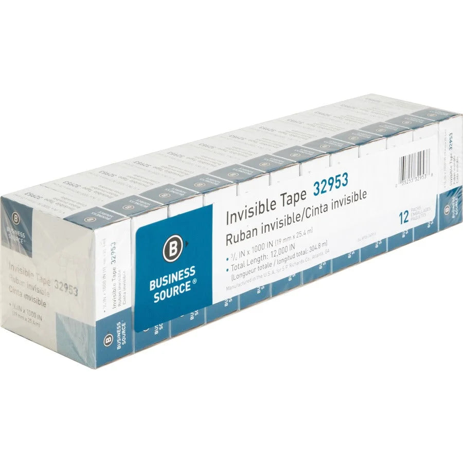 Business Source Premium Invisible Tape Value Pack - Clear 27.78 yd x 0.75’’ - 12/Pack - General Purpose/Office