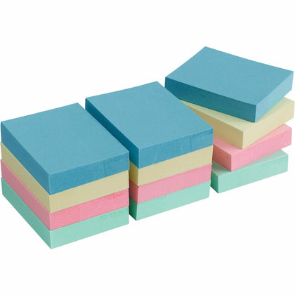 Business Source Premium Plain Pastel Adhesive Notes - 1 1/2’’ x 2’’ - Rectangle - 12 Pack - & Dispensers