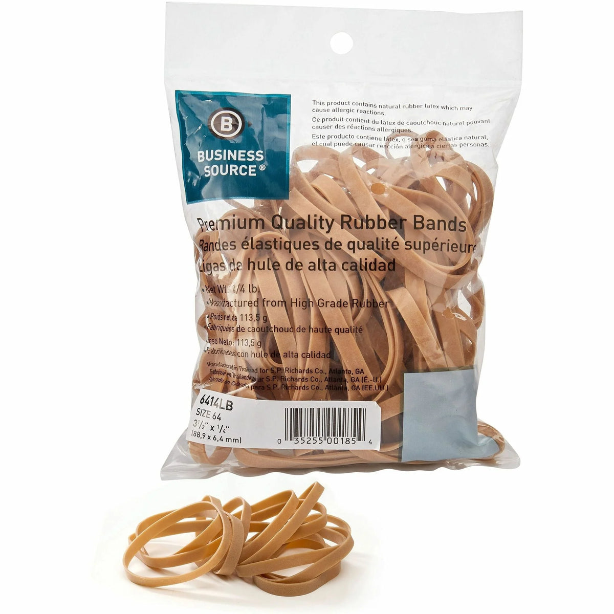 Business Source Premium Quality Rubber Bands - #64 3.5’’ Length 250 mil Thickness - Natural - 106/Pack - Plastic/Rubber