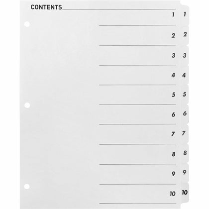 Business Source Printed Tab Dividers - 1-10 Digit 10 Set - Index Divider