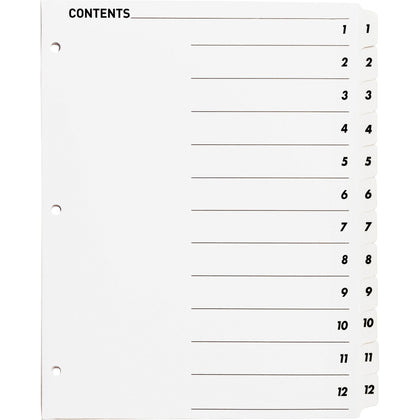Business Source Printed Tab Dividers - 1-12 Digit 8.5’’ x 11’’ 12 Set - Index Divider