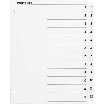 Business Source Printed Tab Dividers - 1-12 Digit 8.5’’ x 11’’ 12 Set - Index Divider