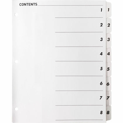 Business Source Printed Tab Dividers - 1-8 Digit 8 Set - Index Divider