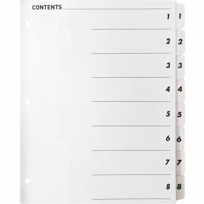 Business Source Printed Tab Dividers - 1-8 Digit 8 Set - Index Divider