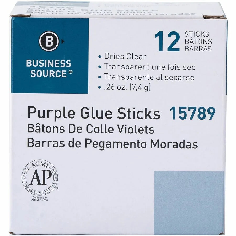 Business Source Purple Glue Sticks - 0.26 oz - 12/Box