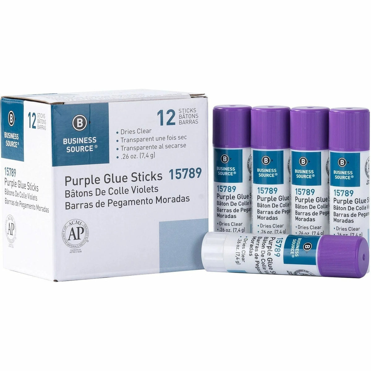 Business Source Purple Glue Sticks - 0.26 oz - 12/Box