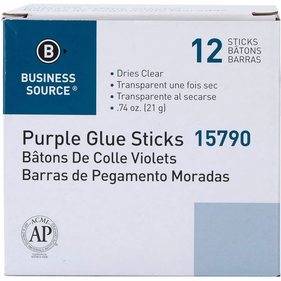 Business Source Purple Glue Sticks - 0.74 oz - 12/Box
