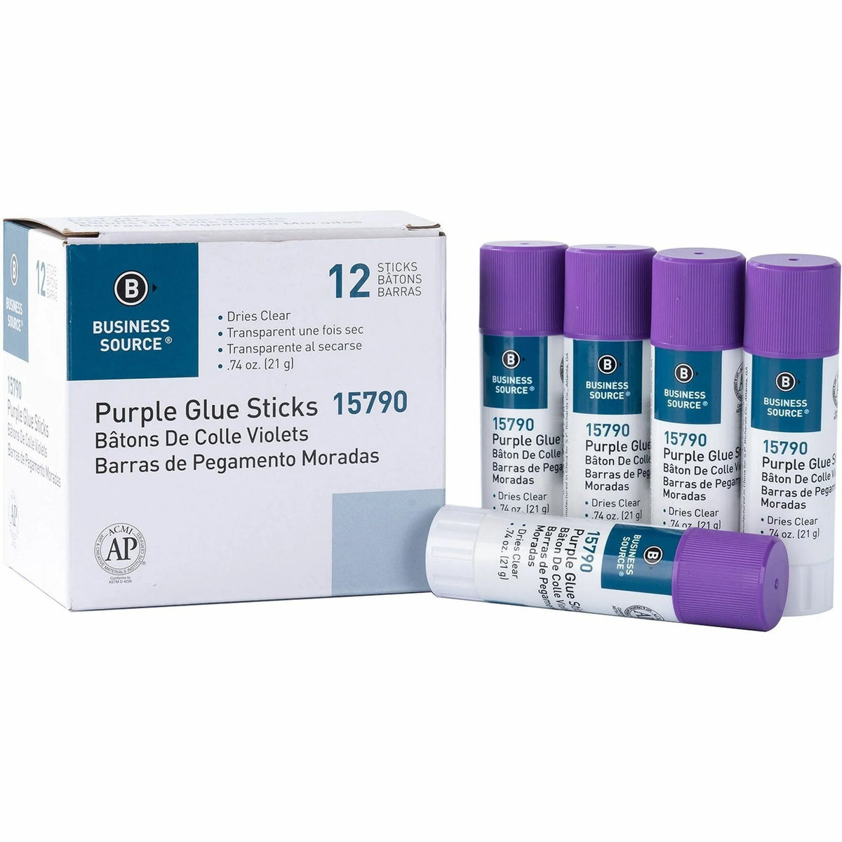 Business Source Purple Glue Sticks - 0.74 oz - 12/Box