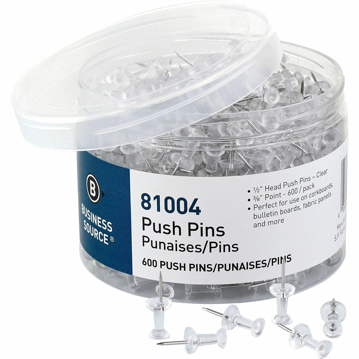 Business Source Pushpins - Clear Head for Notes Photos Bulletin Boards - 600/Pack - Board & Easel Accessories