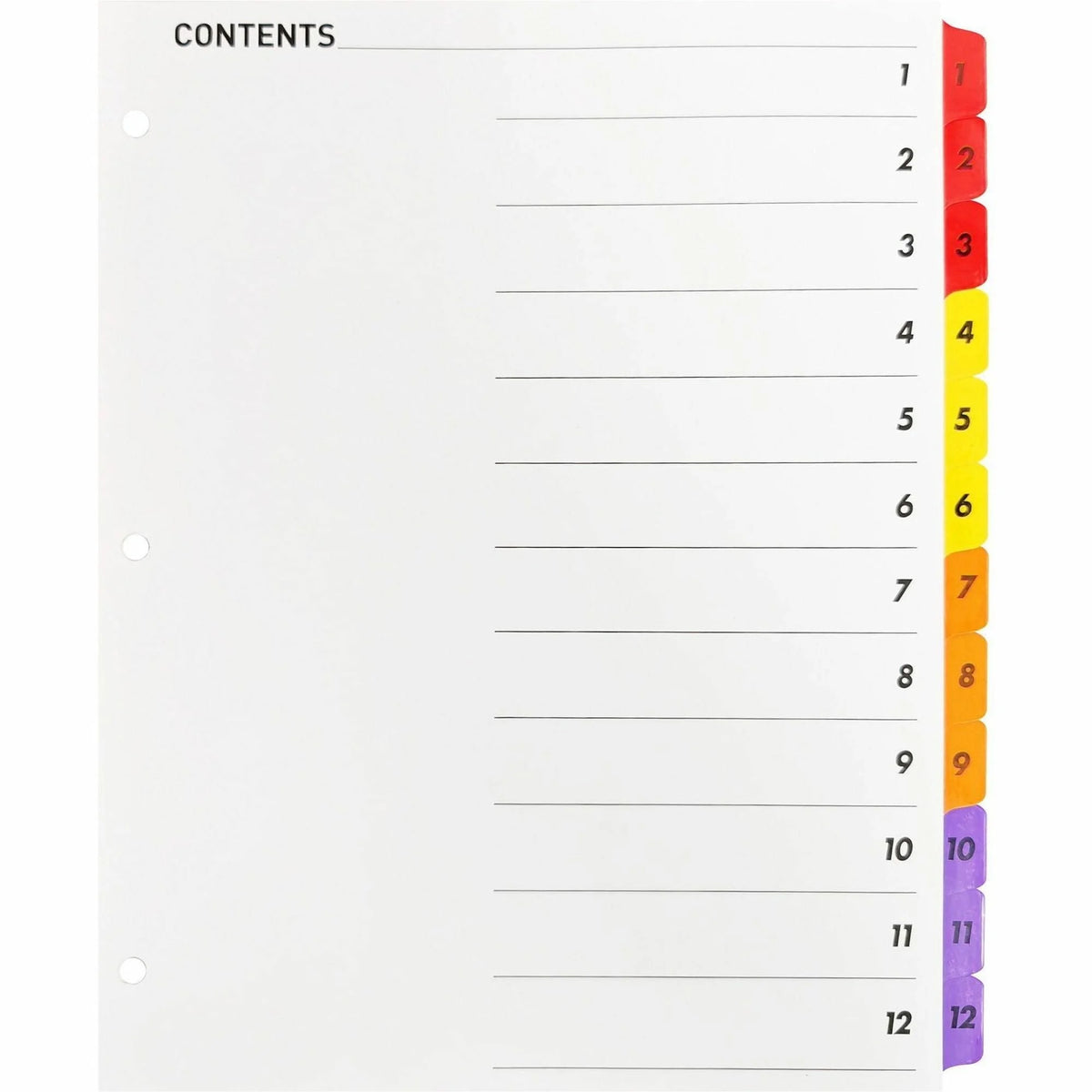 Business Source Quick Index Dividers - 1-12 Digit Tabs - Multicolor - 12/Set - Divider