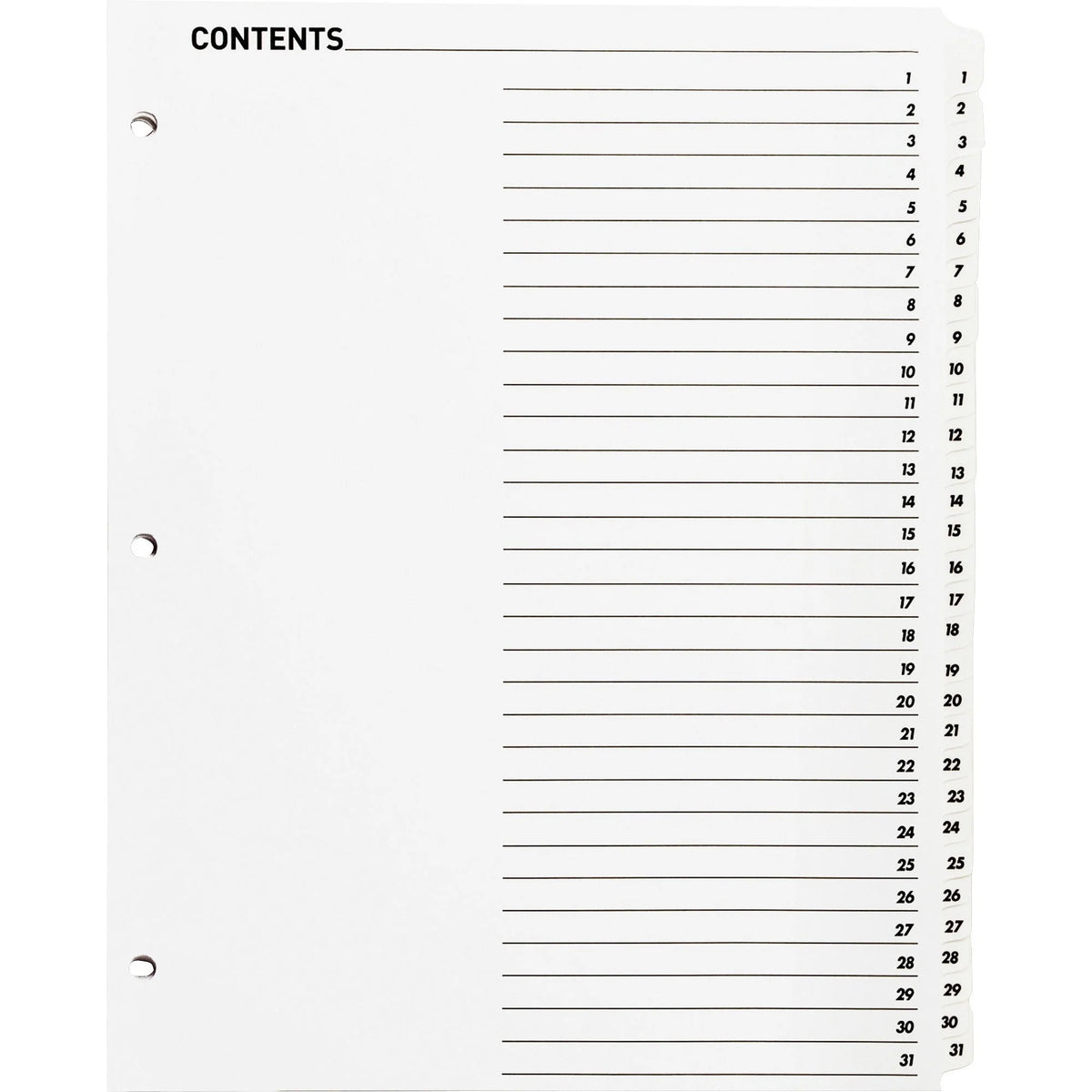 Business Source Quick Index Dividers - 1-31 Tabs - White Mylar - 31/Set - Divider