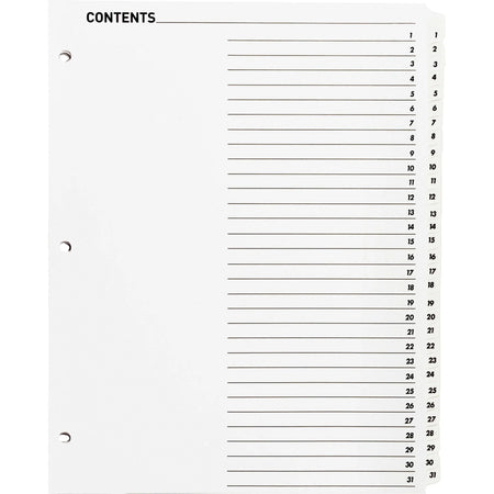 Business Source Quick Index Dividers - 1-31 Tabs - White Mylar - 31/Set - Divider