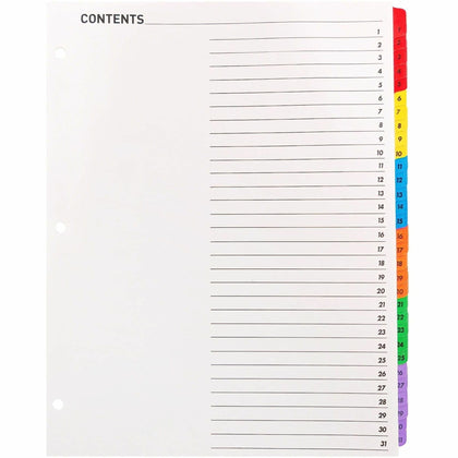 Business Source Quick Index Dividers - 31 Tabs - Multicolor Printed - Divider