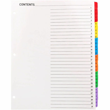 Business Source Quick Index Dividers - 31 Tabs - Multicolor Printed - Divider